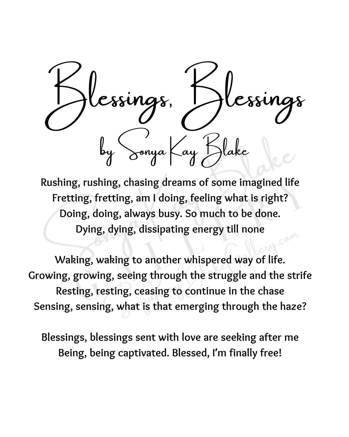 "Blessings, Blessings" Unframed Poetry Print