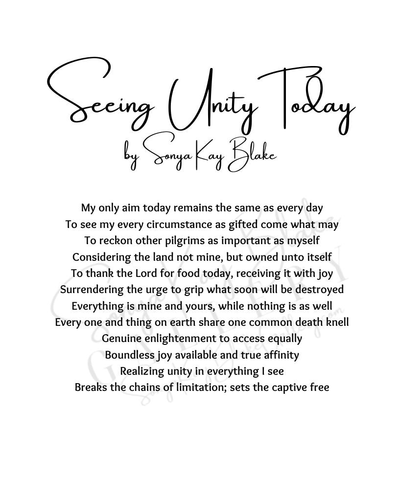 "Seeing Unity Today" Unframed Poetry Art Poster (Minimalist Style)
