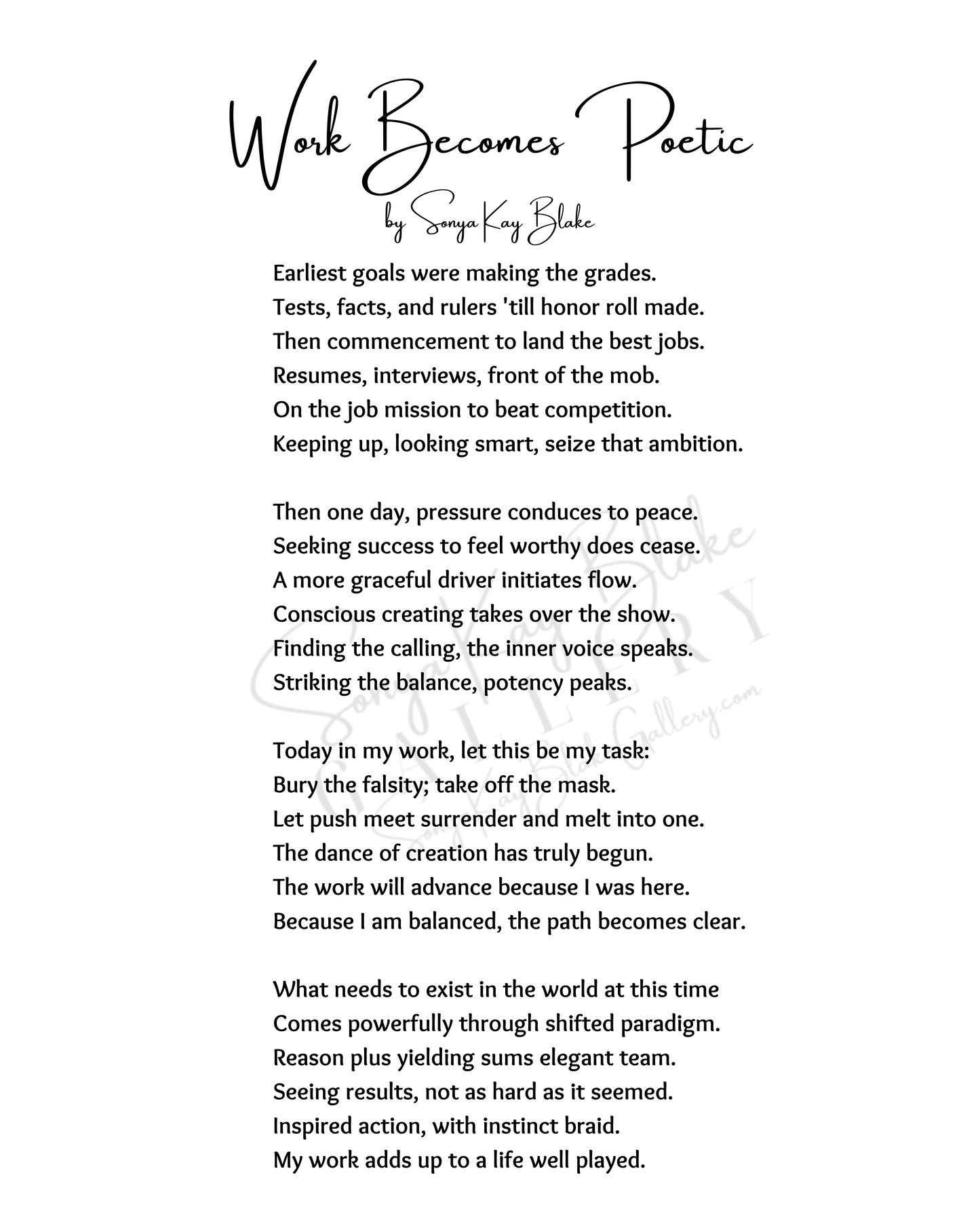 "Work Becomes Poetic" Unframed Poetry Print