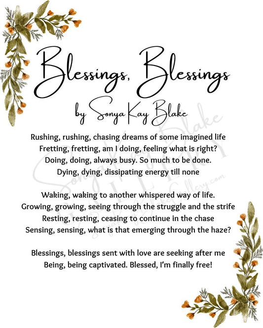 "Blessings, blessings" Unframed Poetry Art Poster (Rustic Style)