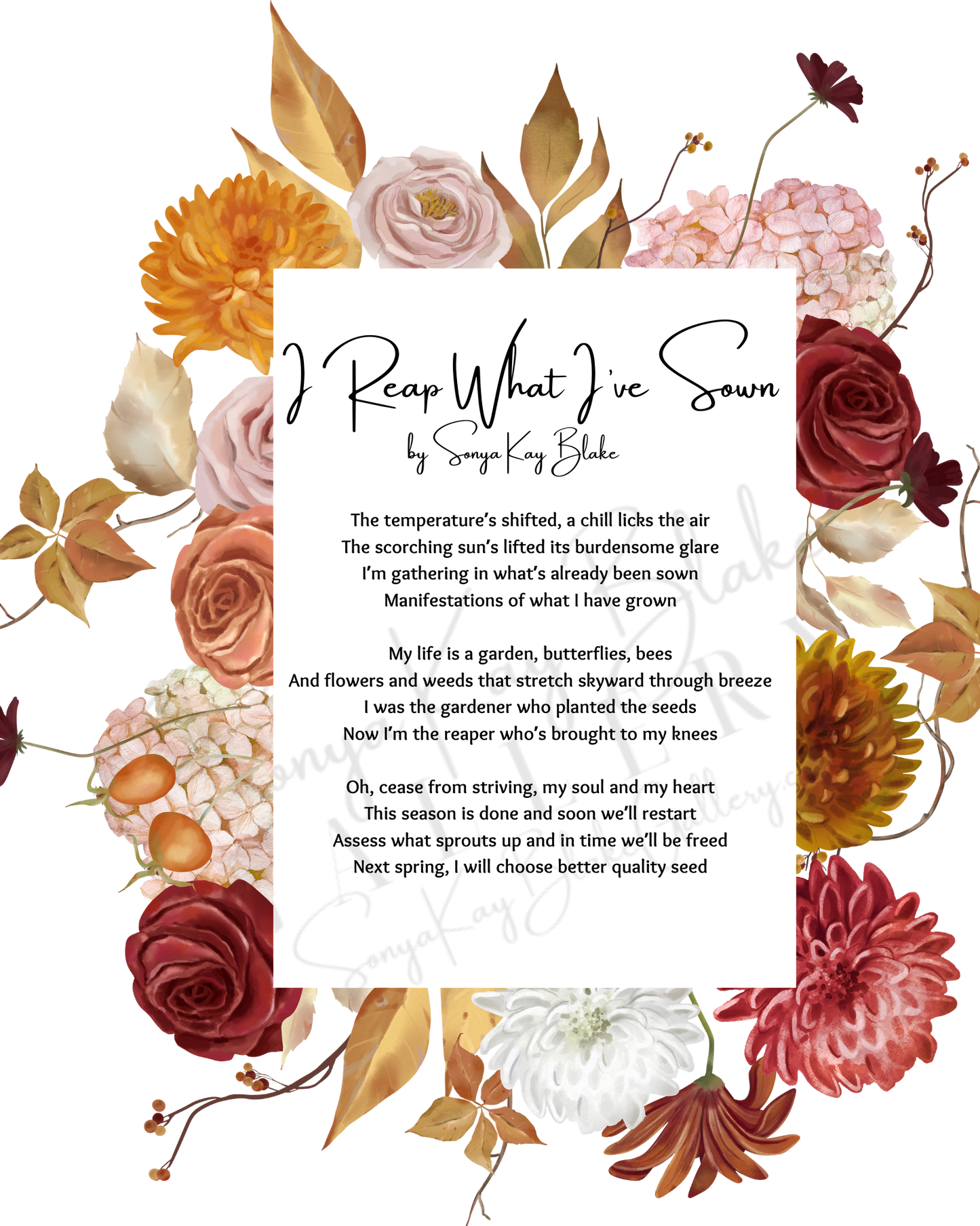 "I Reap What I've Sown" Unframed Poetry Art Poster (Rustic Style)