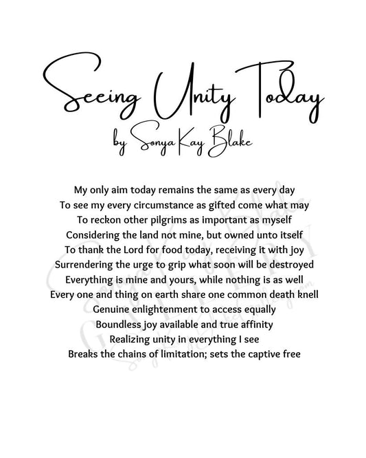 "Seeing Unity Today" Unframed Poetry Art Poster (Minimalist Style)