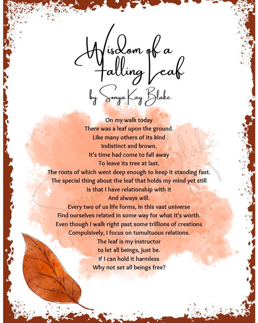 "Wisdom of a Falling Leaf" Unframed Poetry Art Poster (Rustic Style)