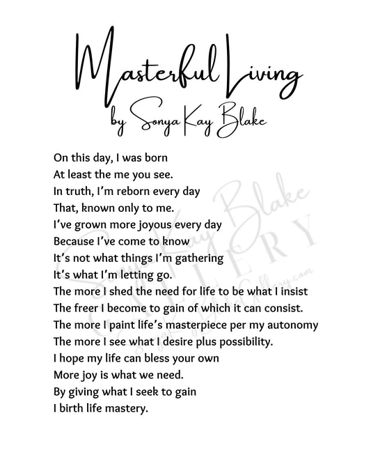 "Masterful Living" Unframed Poetry Art Poster (Minimalist Style)