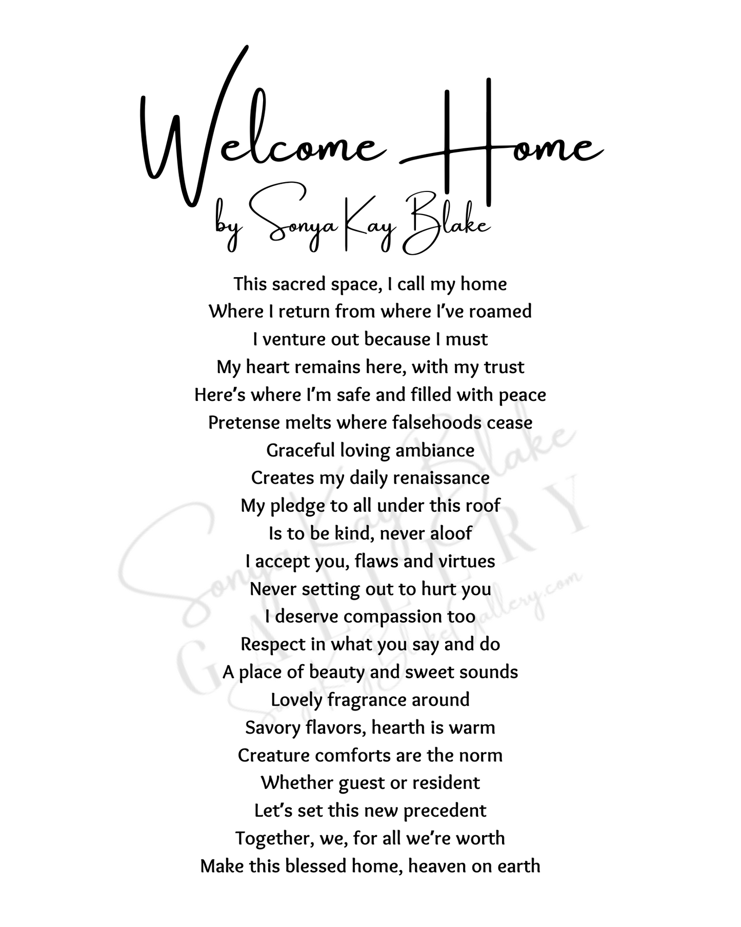 "Welcome Home" Unframed Poetry Art Poster (Minimalist Style)